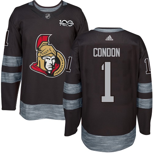 Adidas Senators #1 Mike Condon Black 1917-100th Anniversary Stitched NHL Jersey